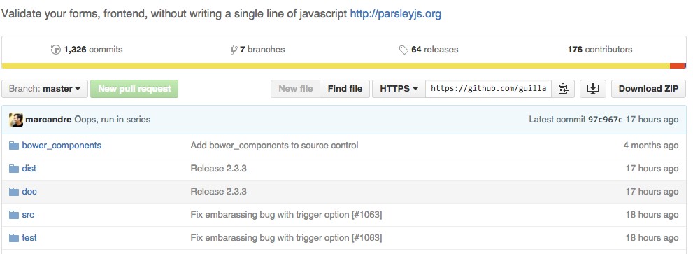 Screenshot of parsley.js git repository